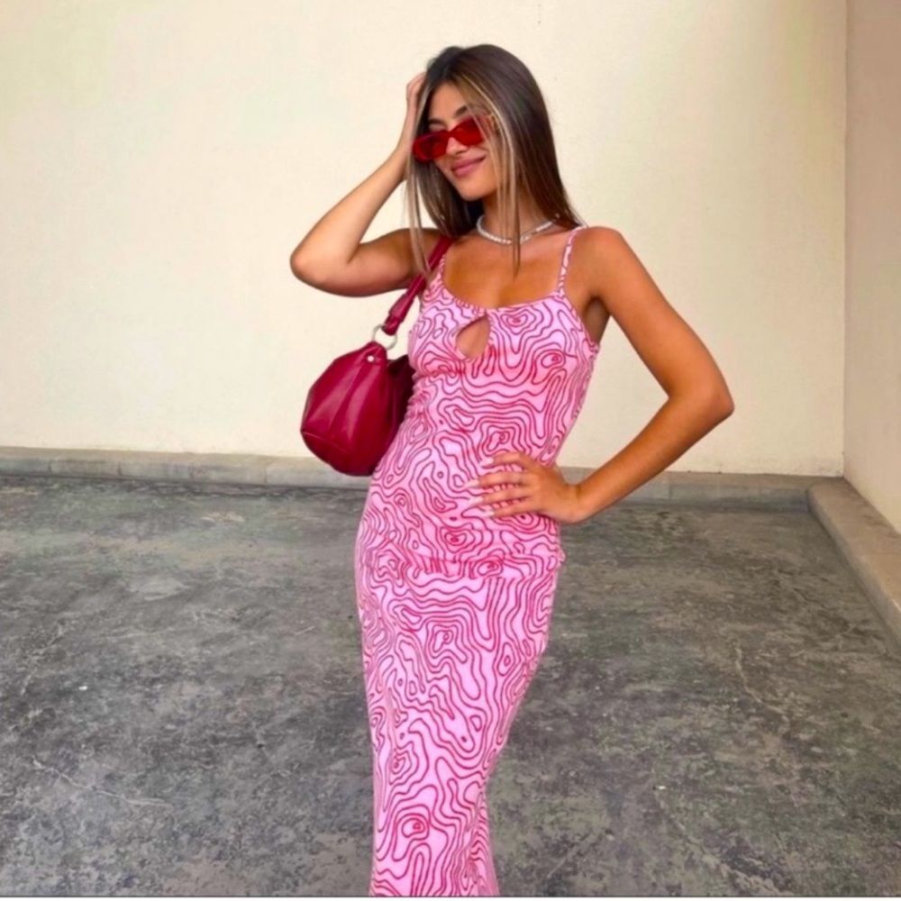 Zara Pink and White Midi Dress